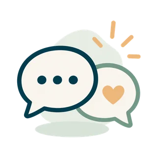 Two speech bubbles with a heart for a personal conversation.